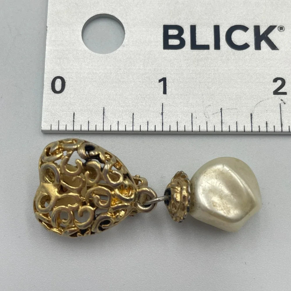 Vintage Estate Clip-On Earring Lot Mixed Style Dangle Faux Pearl Heart 3 Pairs